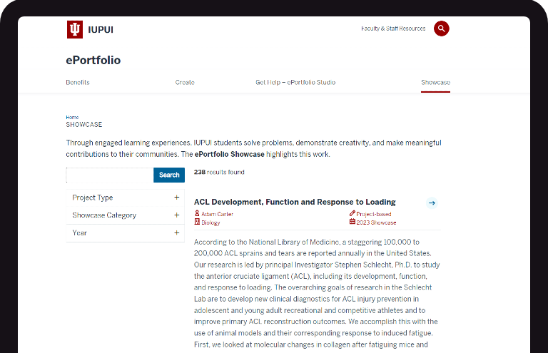 ePortfolio Showcase preview